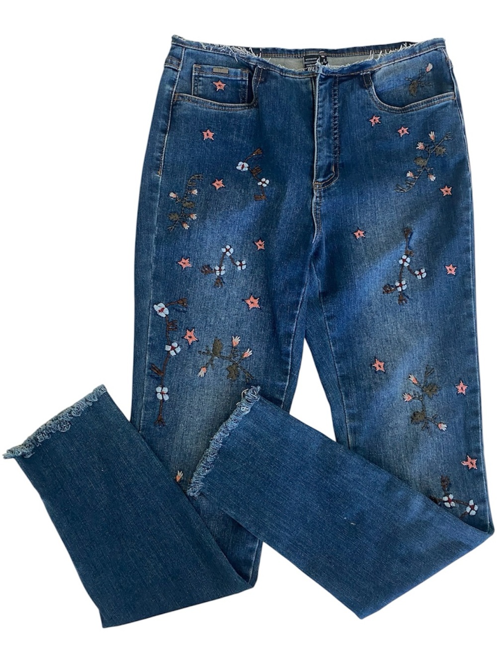 FDJ French Dressing Jean Embroidered Floral Dark Blue Women's Skinny Ankle Jeans